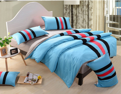 廠家直供 鑫燕子布業(yè)運(yùn)動風(fēng)素色條紋全棉四件套，舒適床品新選擇